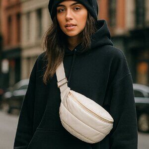 ✨ ah-dorned Puffy Crossbody / Belt Bag — White, Adjustable Strap ✨